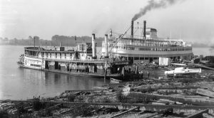 The steam towboat Duffy with the excursion steamer Island Maid at the Howard Shipyard on June 12, 1929. 