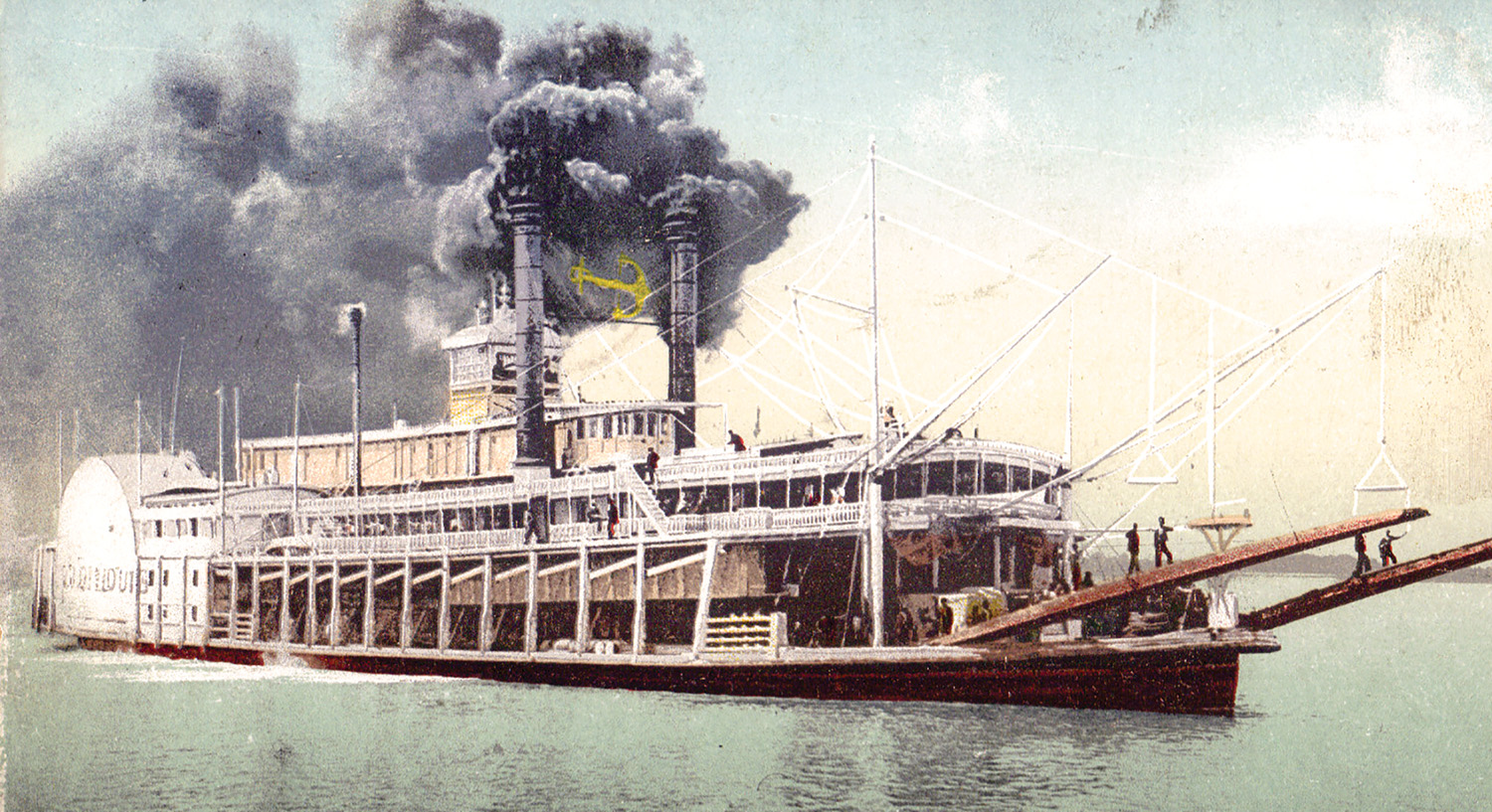 A vintage postcard view of the famous Anchor Line steamboat City of St. Louis.