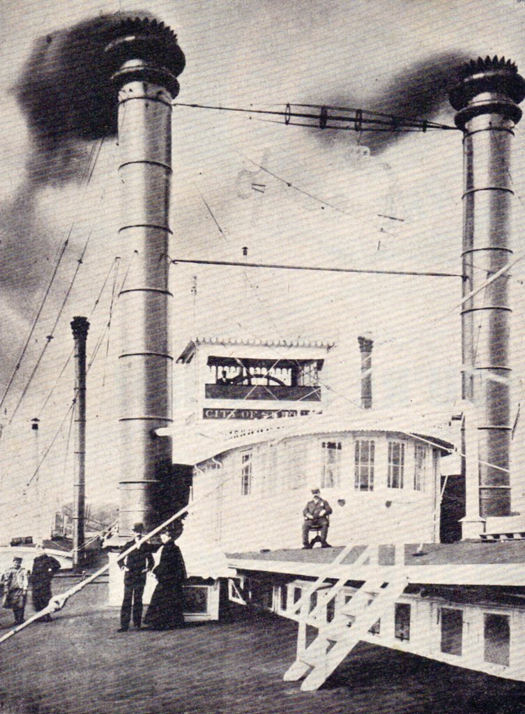 The hurricane roof of the City of St. Louis. Note the “chart room” windows at the front of the texas.