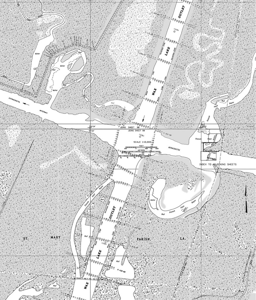 Corps hydrographic survey in 2006 shows that dredged main channels have widened, but navigation channels west of the spillway no longer exist.