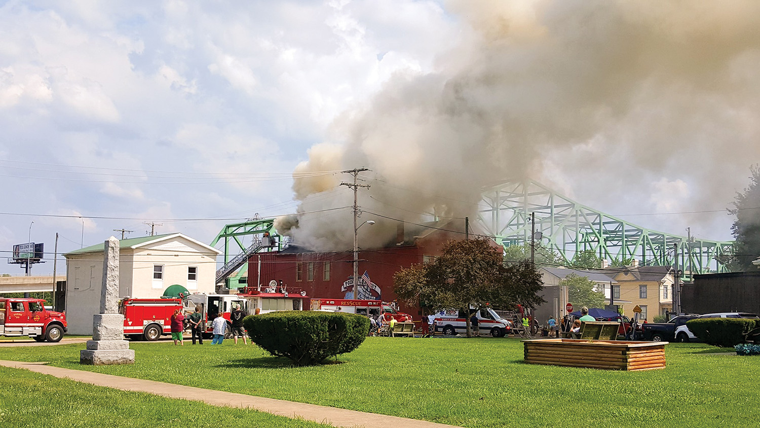 A fire in the attic of the Point Pleasant River Museum and Learning Center was fought by firefighters from eight communities in West Virginia and Ohio. (photo courtesy of Mark Kincaid)