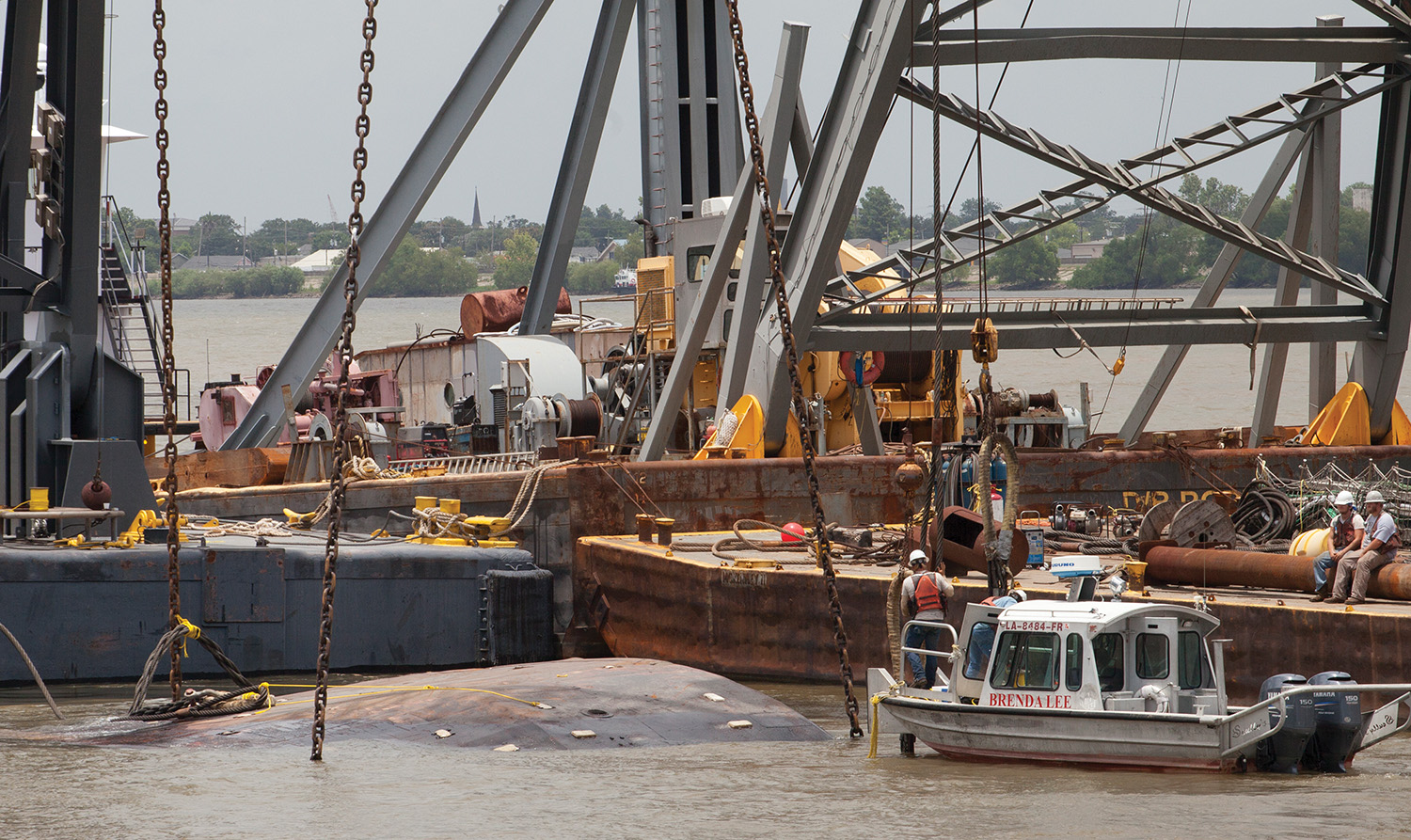 The mv. Natalie Jean sank March 12 when the Mississippi River at New Orleans was at flood stage. (Photo by Frank McCormack)