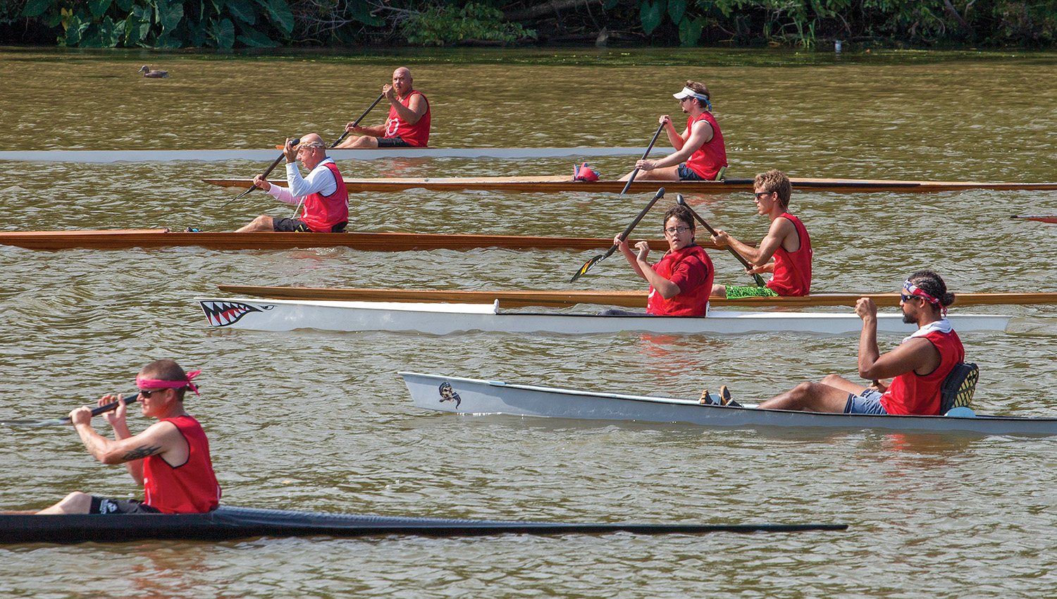 Pirogues take over the Gulf Intracoastal Waterway at Jean Lafitte, La. (Photo by Frank McCormack)