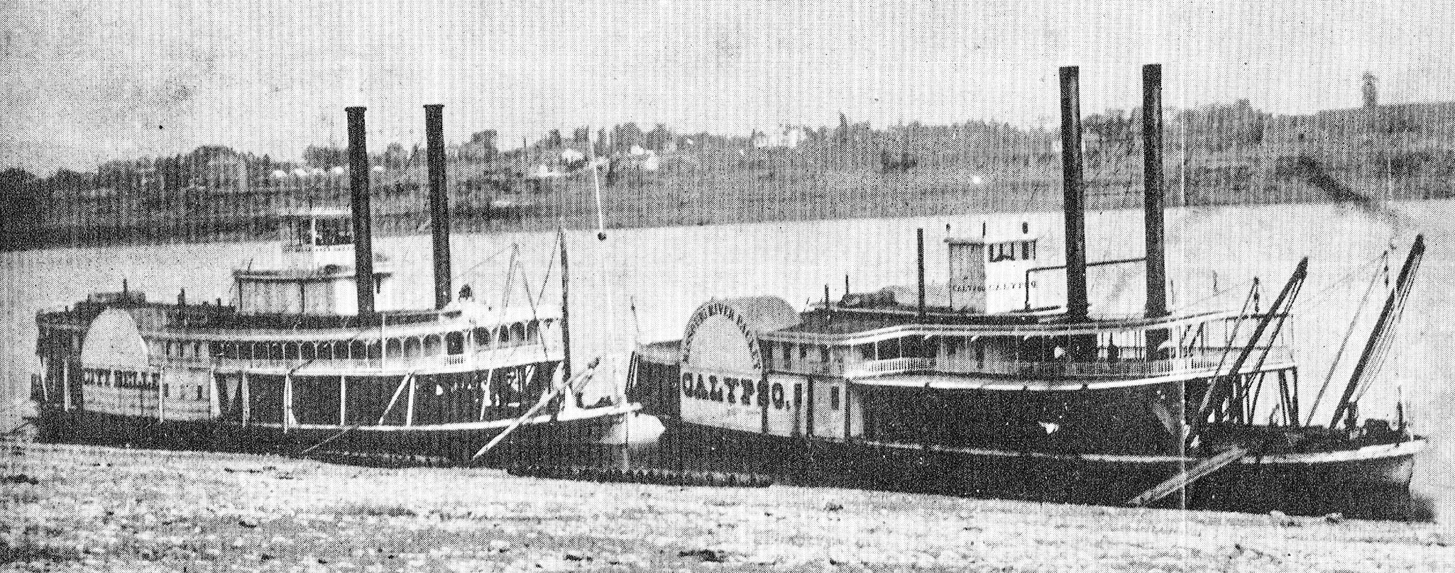 The steamers City Belle and Calypso at a Missouri River landing. (Keith Norrington collection)