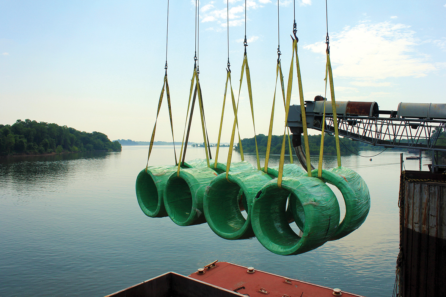 Steel coils above the Tennessee River. (Photo courtesy of the Paducah-McCracken County Riverport)