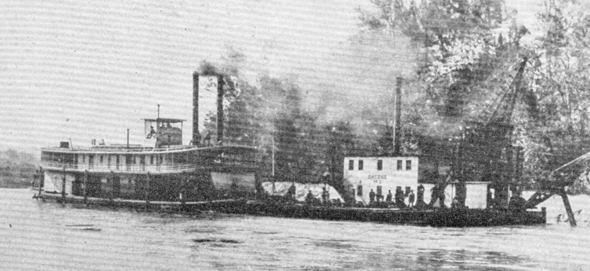 The Leota towing a dredge on the Coosa River.