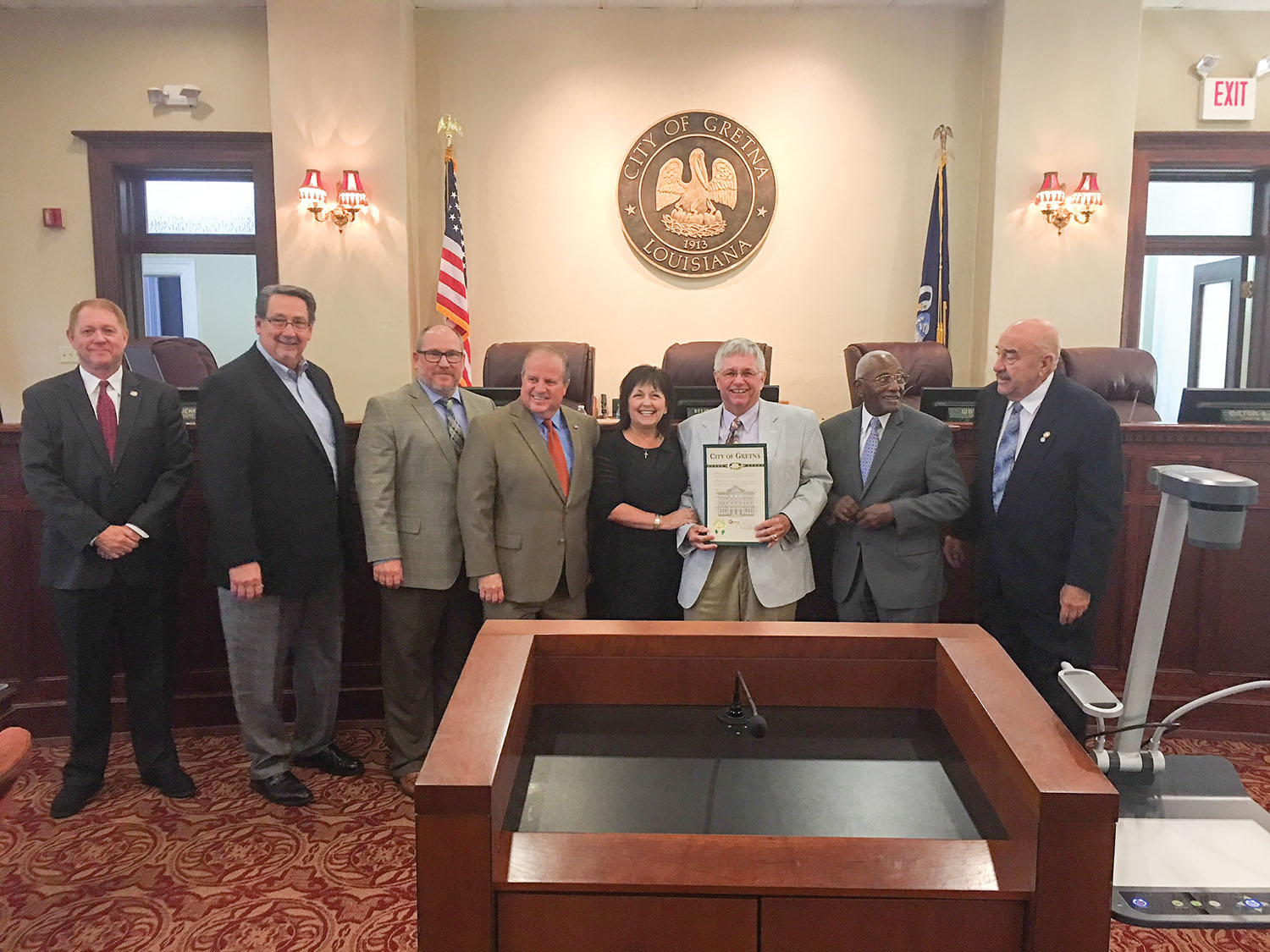 John “Johnny” Stone Jr. received the “Key to the City of Gretna” honor on behalf of John W. Stone Oil Distributors for its emissions reduction initiatives on September 12. (Photo courtesy of John W. Stone Oil Distributors)