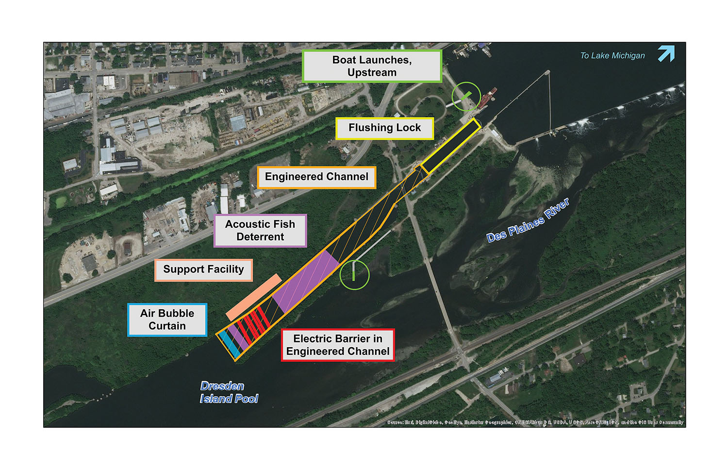 Corps of Engineers graphic showing Brandon Road Lock preferred plan.