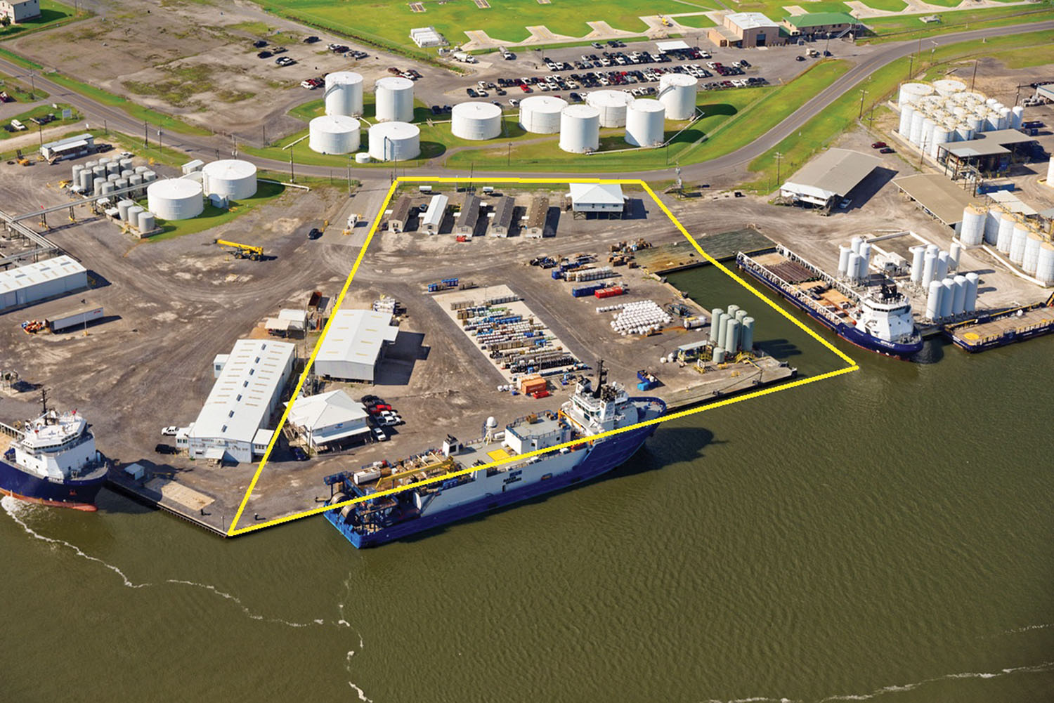Caption for photo: C-Innovation, which handles both brown- and blue-water cargoes, recently opened a dock at Port Fourchon, La. (Photo courtesy of C-Innovation)