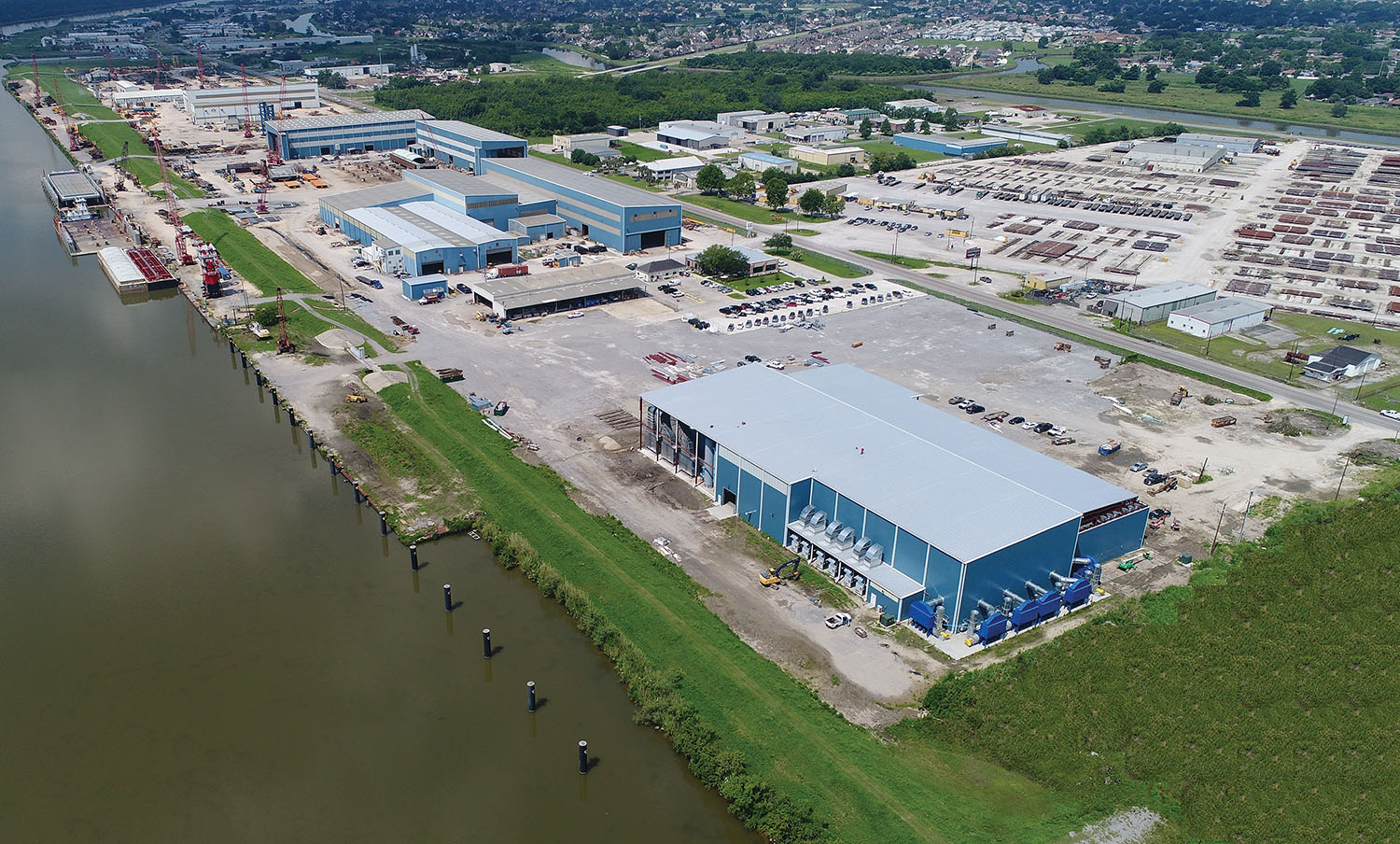 Aerial view of C&C Marine & Repair, with new blast and paint facility in the foreground. (Photo courtesy of C&C Marine & Repair)