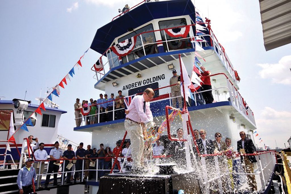 "Golding Barge Line’s mv. Andrew Golding is christened at Star Fleet," by Melody Golding