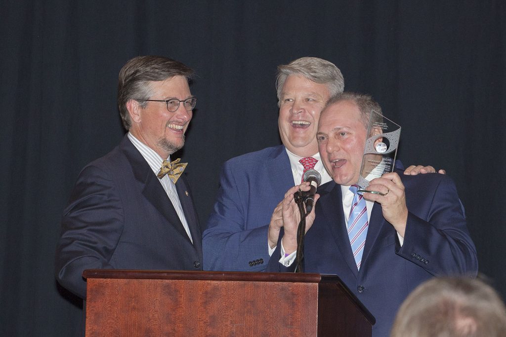 Michael Nation, first vice president of the New Orleans Propeller Club; Sean Duffy, ex officio; and Rep. Steve Scalise. (Photo by Frank McCormack)