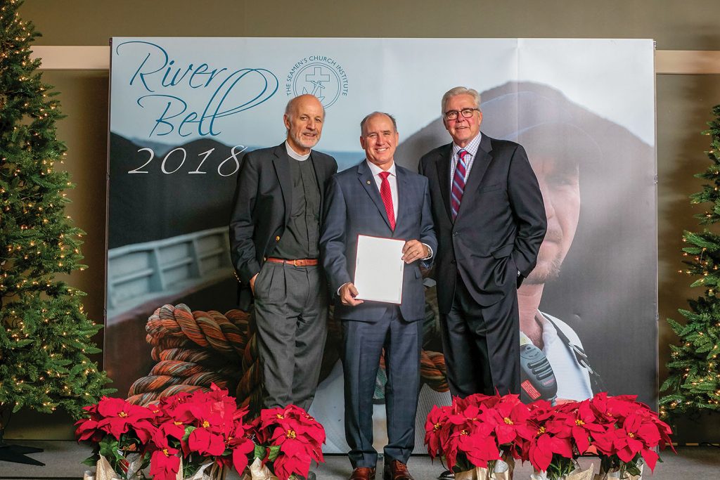 The Rev. David Rider, Rear Adm. (ret.) David Callahan, and Mark Knoy. (Photo courtesy of Seamen's Church Institute)