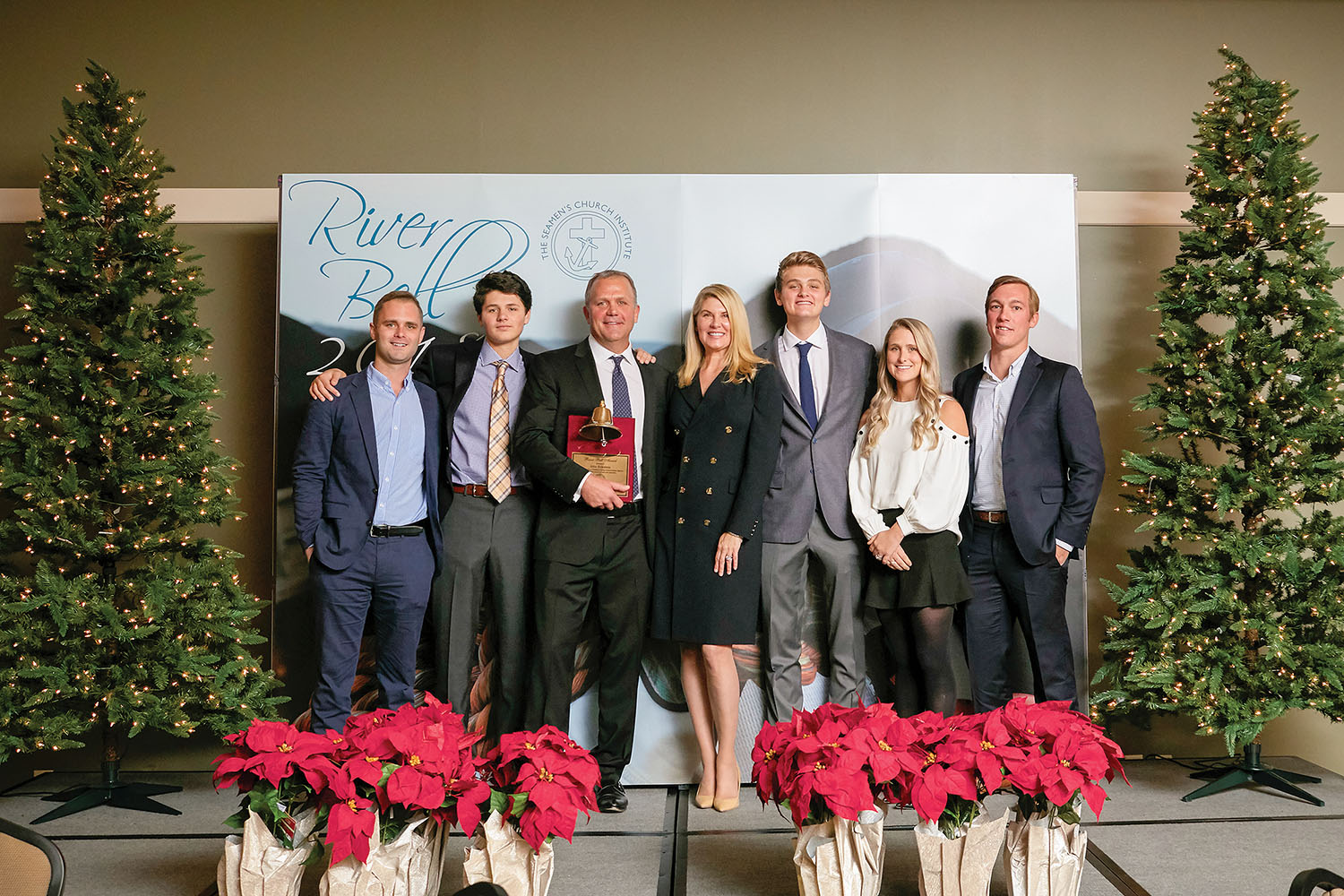 John Eckstein with his family after receiving the River Bell Award. (Photo courtesy of Seamen's Church Institute)