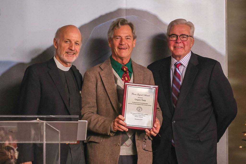 The Rev. David Rider, president and executive director of the Seamen’s Church Institute; Gregory Thorp; and Mark Knoy, president and CEO of American Commercial Barge Line. (Photo courtesy of Seamen's Church Institute)