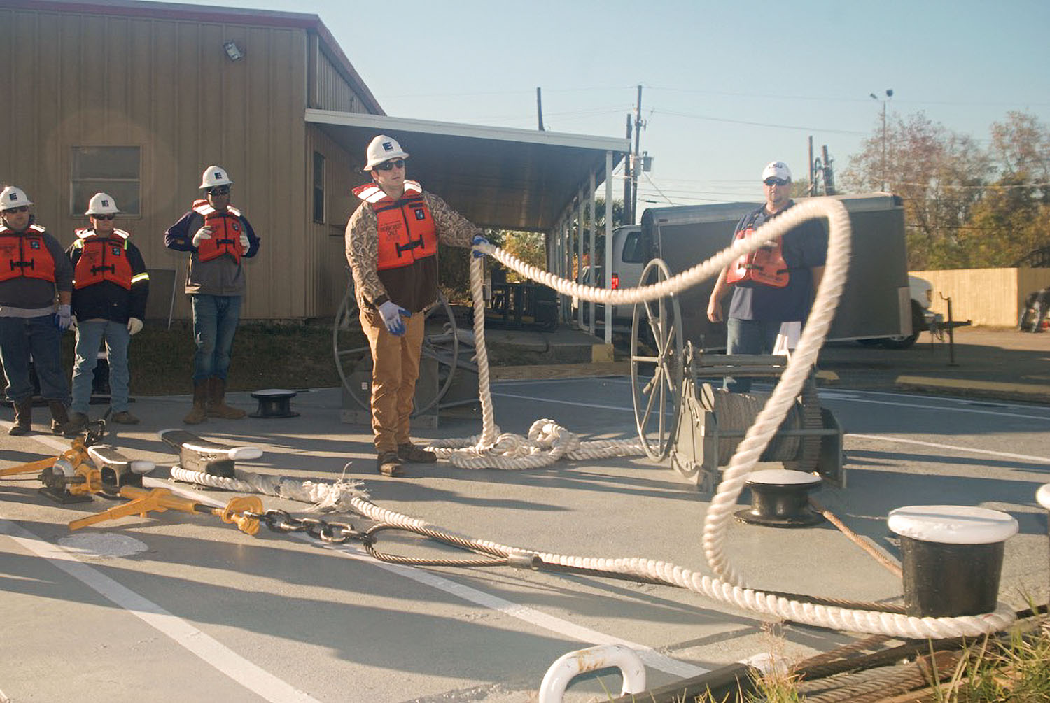 Instructor Stephen Faust teaches line-handling.