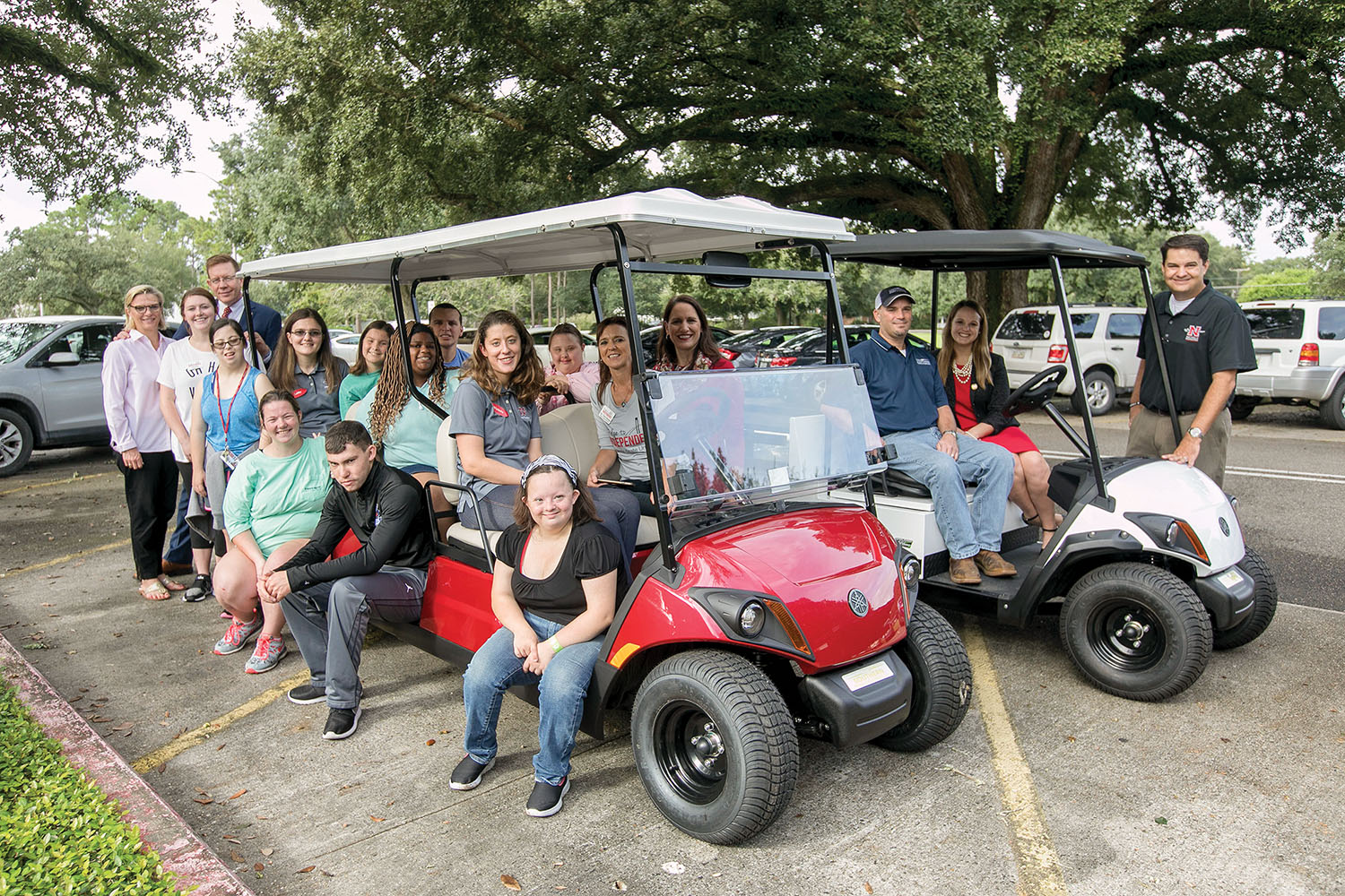 The golf carts will give students in the Bridge to Independence Program faster and easier transportation throughout the Nicholls State campus.