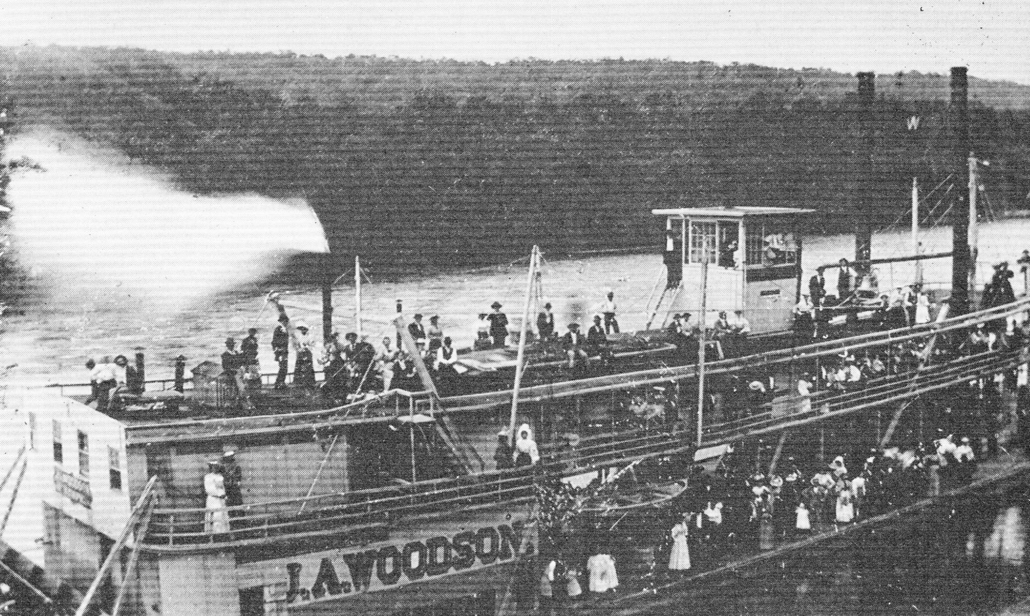 Caption for photo:  The J.A. Woodson with an excursion on the White River in the 1880s. (Keith Norrington collection)