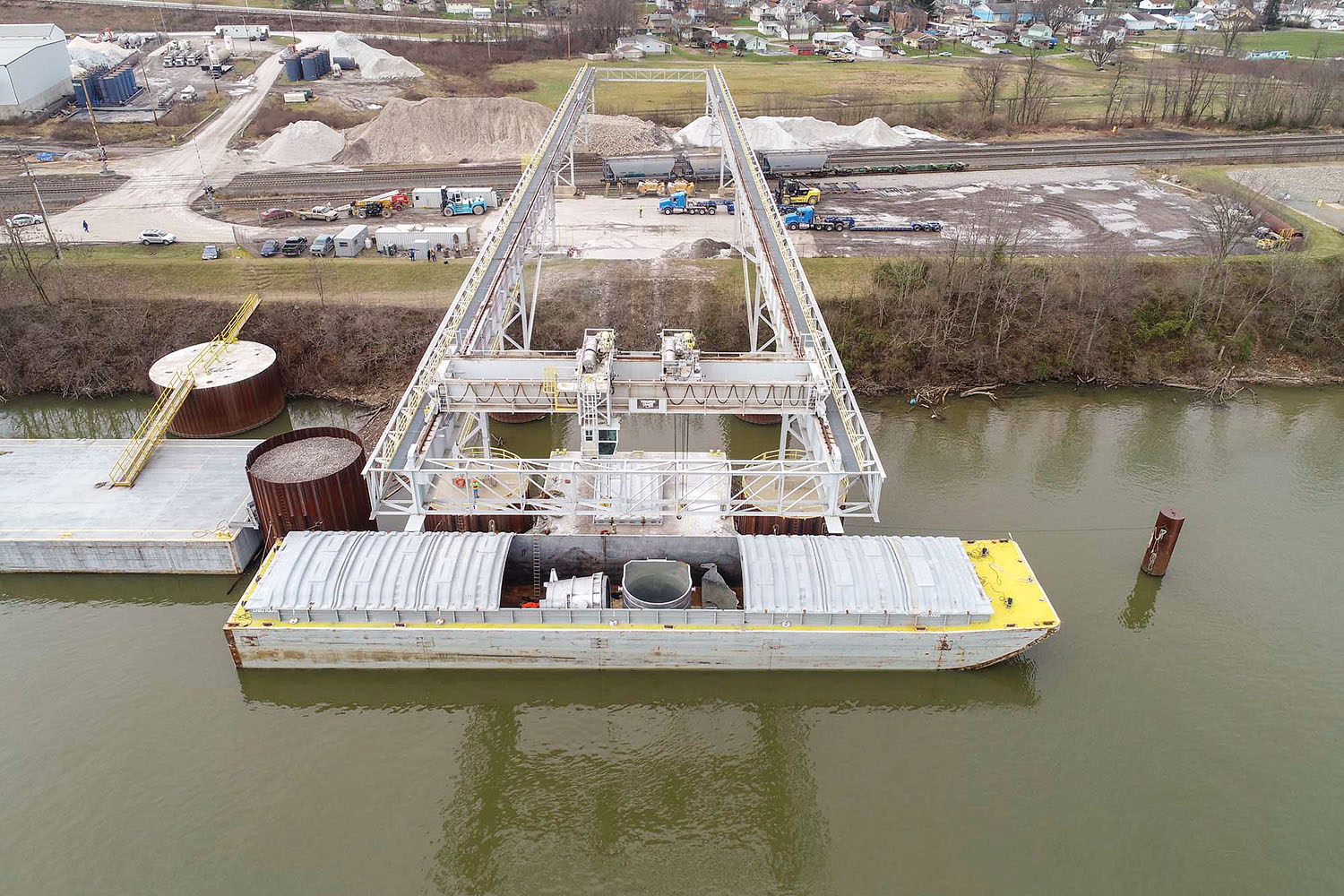 Once the ladles arrived in the United States from China, the vessel carrying them took 21 days to reach the Wellsville Intermodal Facility from New Orleans. (Photo courtesy of Columbiana County Port Authority)