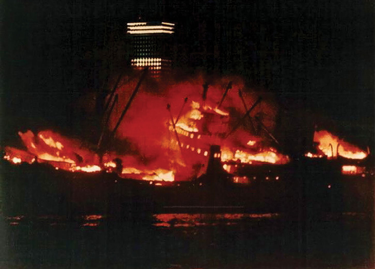 The Union Faith burning before it sank.