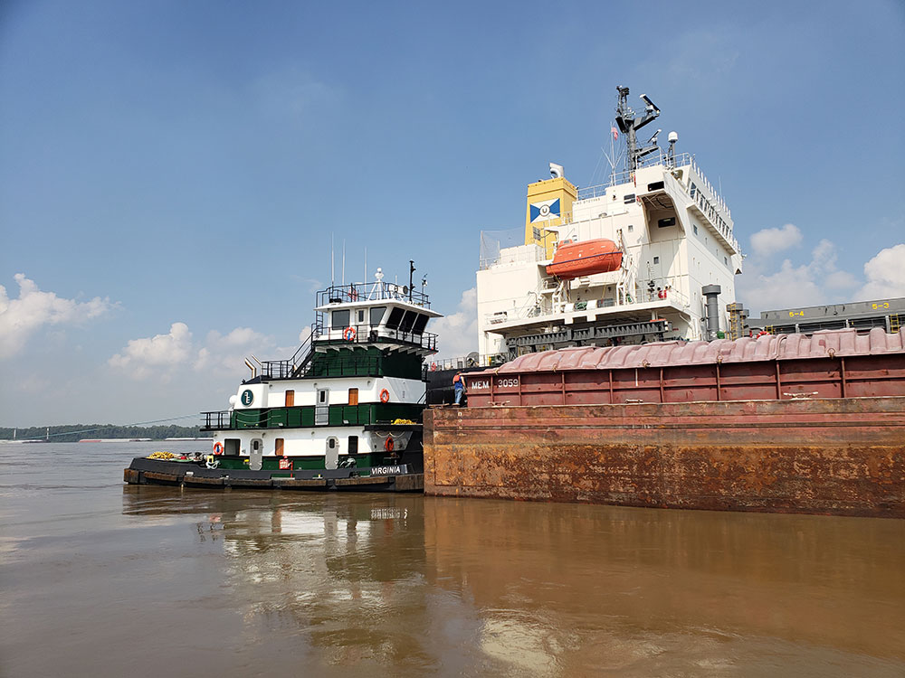 According to Blakeley and Plimsoll, the mv. Virginia is the first towboat to