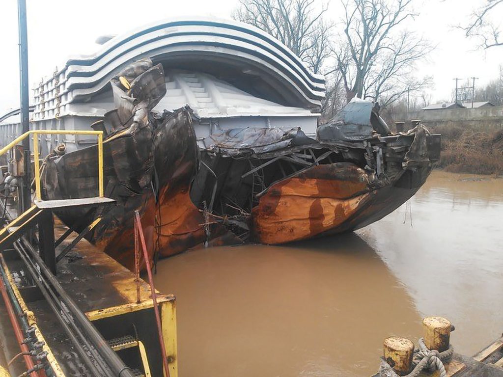 "Before" view of barge rake replacement. (Photo courtesy of Waterfront Services)