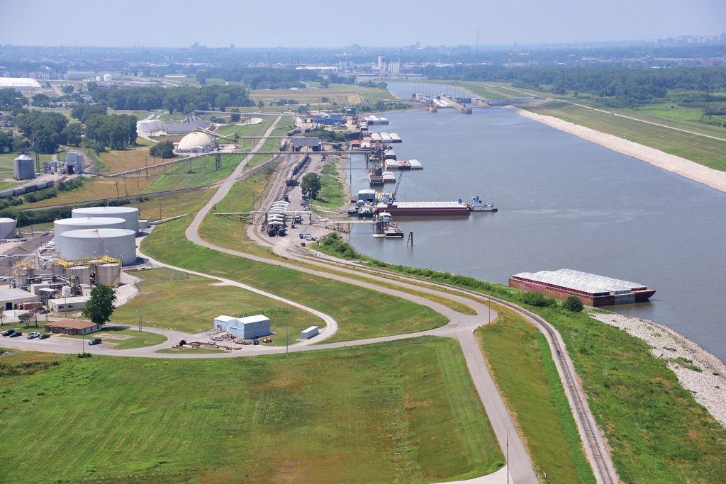 Situated just above Locks 27 in the Chain of Rocks Canal, the original port area was begun in 1959. (Photo courtesy of America's Central Port)