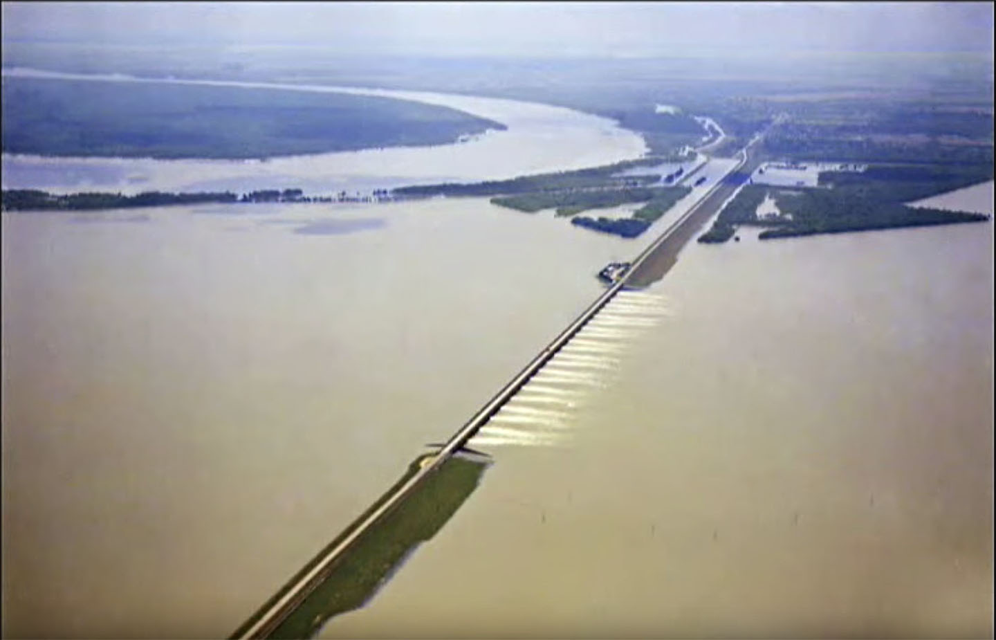 Screenshot from Corps video shows Morganza Control Structure and Floodway in operation in a previous flood event.