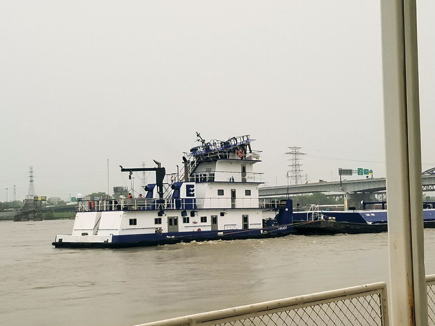 The pilothouse of the mv. Legacy was heavily damaged when the towboat struck the Eads Bridge in St. Louis May 2.