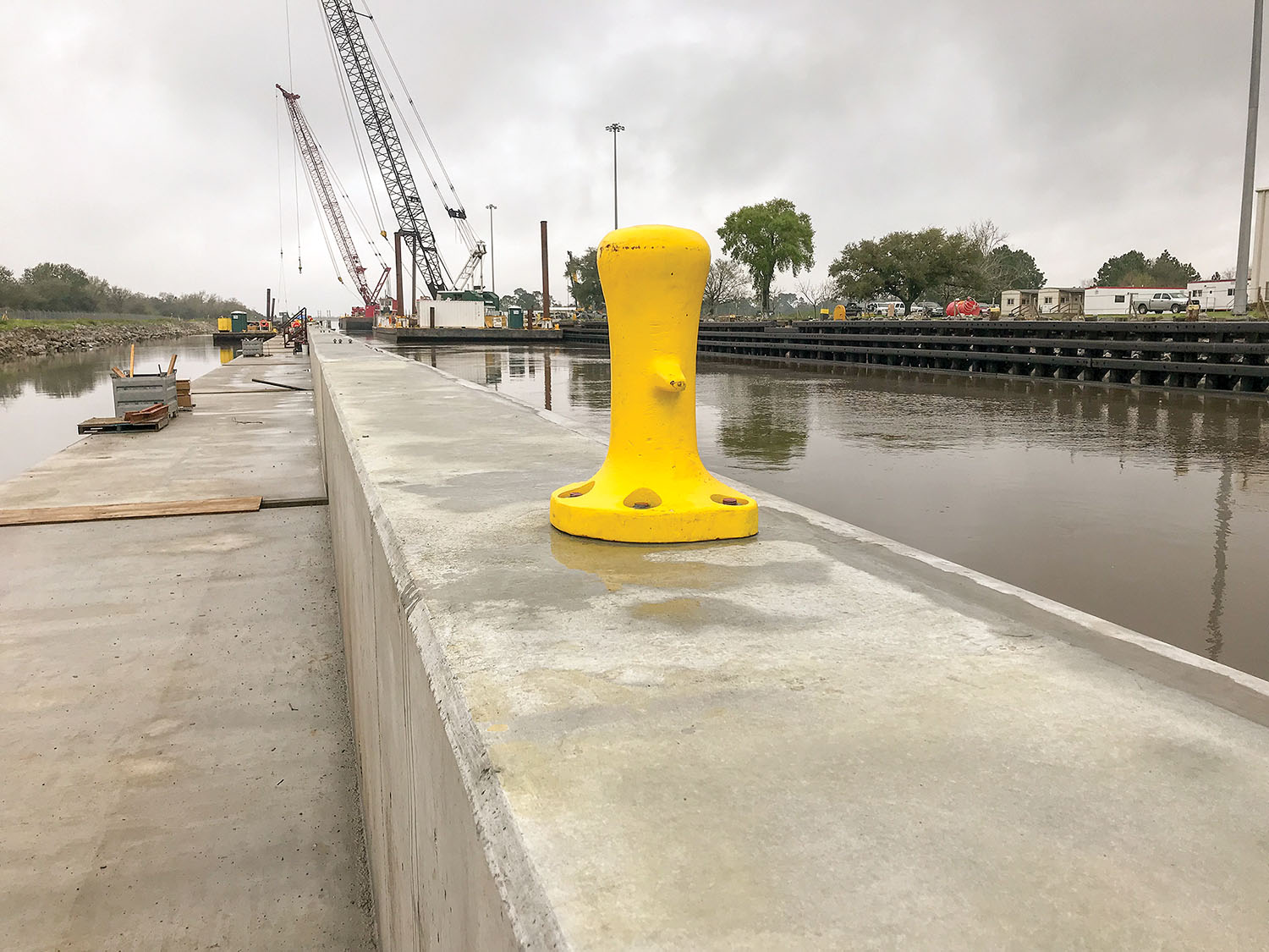 The new guidewall at Calcasieu Lock is nearly complete after more than a year of construction. (Photo courtesy of New Orleans Engineer District)