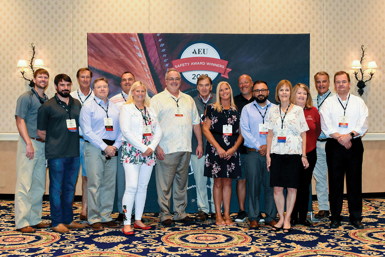 The American Equity Underwriters Inc. (AEU) recently selected winners of annual AEU Safety Awards, which honor member companies’ safety records. Pictured are, from left, Carl Hebert of Conrad Shipyard; Anthony Miner of Wallenius Wilhelmsen Solutions; Michael Lapeyrouse of AEU; Dan Conrad of Conrad Shipyards; Mike Brackin of North America Stevedoring Company (NASCO); Agnes Neilson of Wallenius Wilhelmsen Solutions; Steve Mosher of NASCO; Rex Wheeler of Canton Port Services; Karen Shoot and Joshua Shoot of JB Marine Service Inc.; Jose Beltran of Marine Group Boat Works LLC; Jan Lindsey of Manson Construction Company; Laura Machado of Marine Group Boat Works LLC; Jimmy Burgin of AEU; Dave Howard of Manson Construction Company.