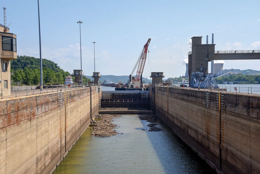 The upper gates of the main lock at the Willow Island Locks and Dam will be repaired after work is completed on the lower gates. (Photo by Jim Ross)