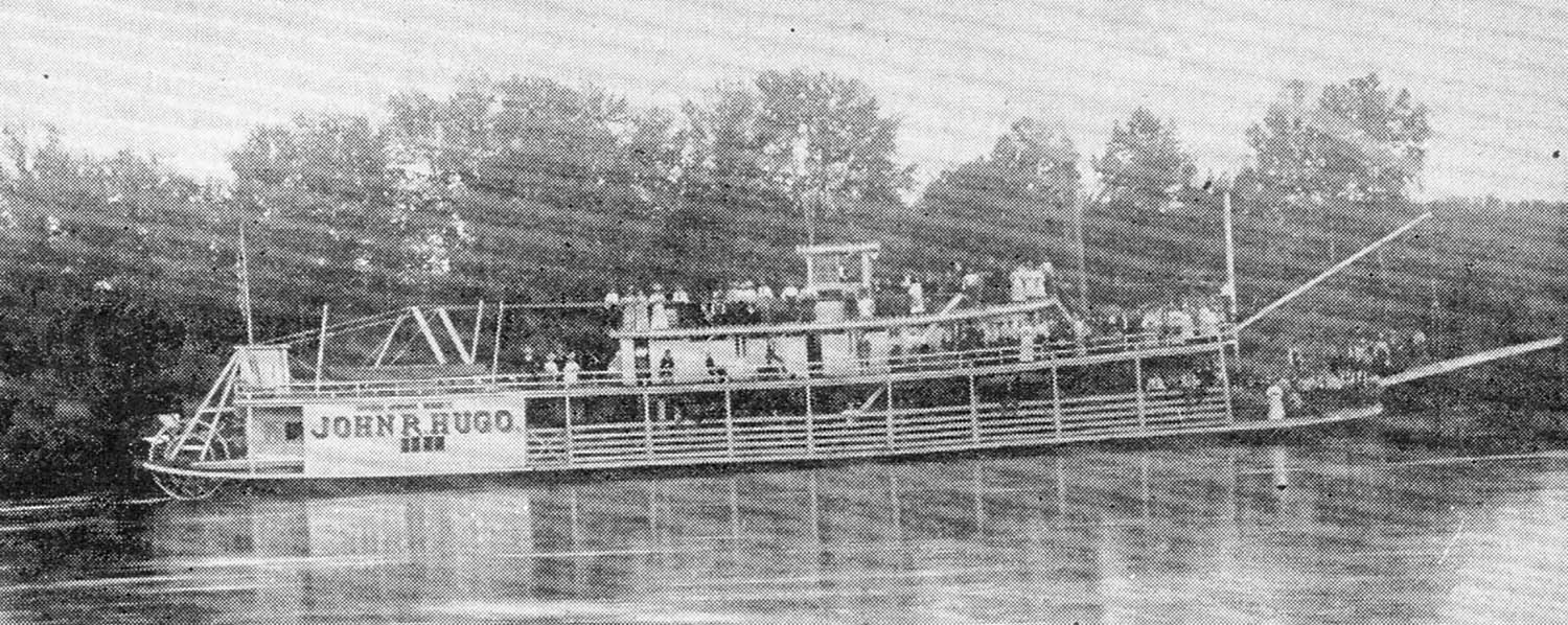 Caption for photo: The towboat/packet John R. Hugo at a landing. (Keith Norrington collection)