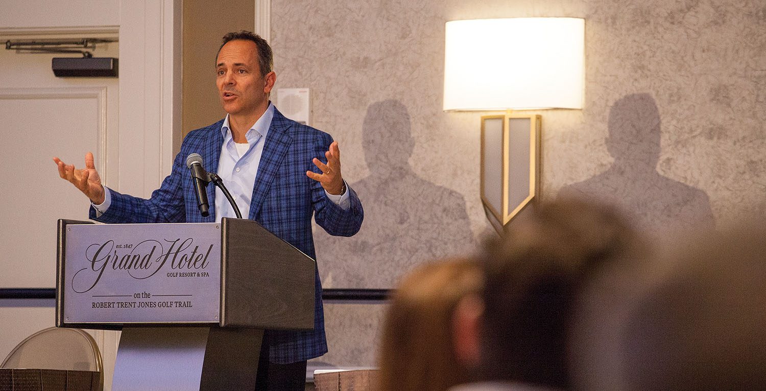 Kentucky Gov. Matt Bevin speaks at the Tennessee-Tombigbee Waterway Development Opportunities Conference. (Photo by Frank McCormack)