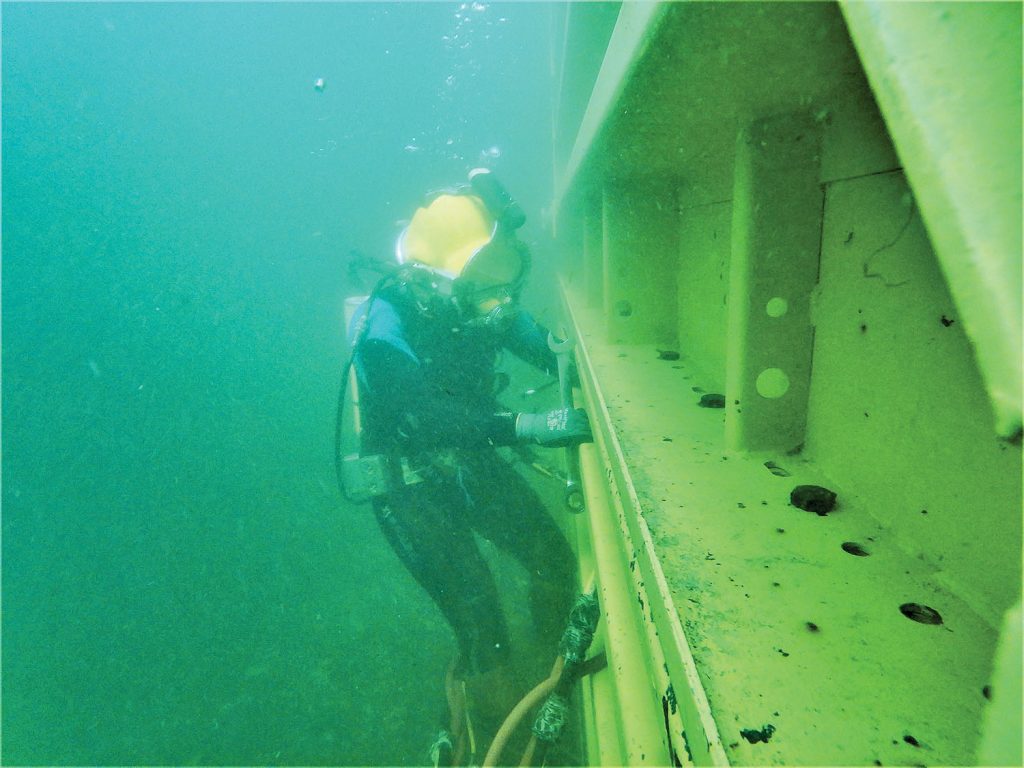 A Brennan diver at work on a project in Boise, Idaho. (Photo courtesy of J.F. Brennan Inc.)
