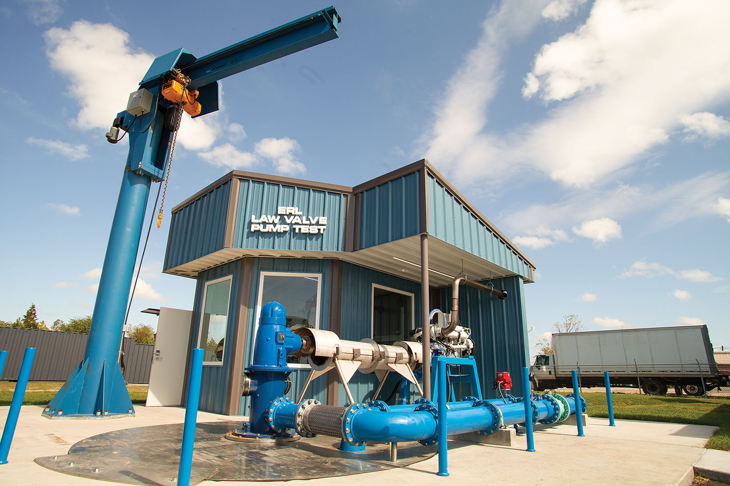 ERL/Law Valve of Texas’ new pump test system. (Photo by Frank McCormack)