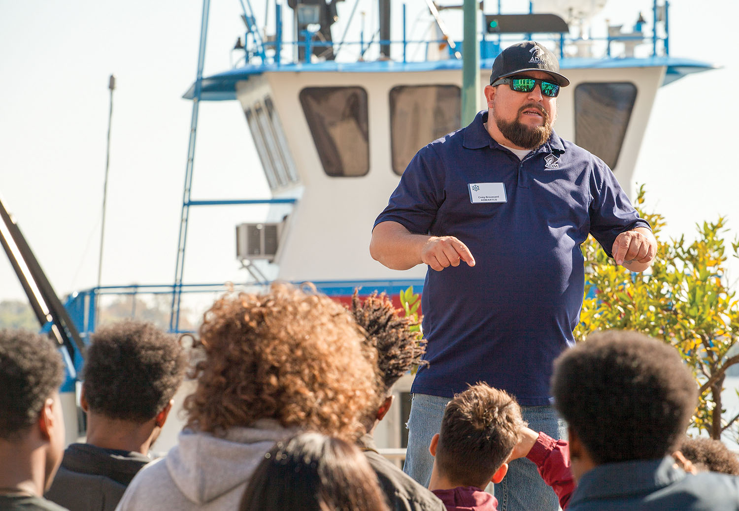 Among the presenters at RiverWorks Discovery’s Who Works The Rivers event in New Orleans, Craig Broussard of ADM/ARTCO urged students to earn their high school diploma and consider a maritime career. (Photo by Frank McCormack)