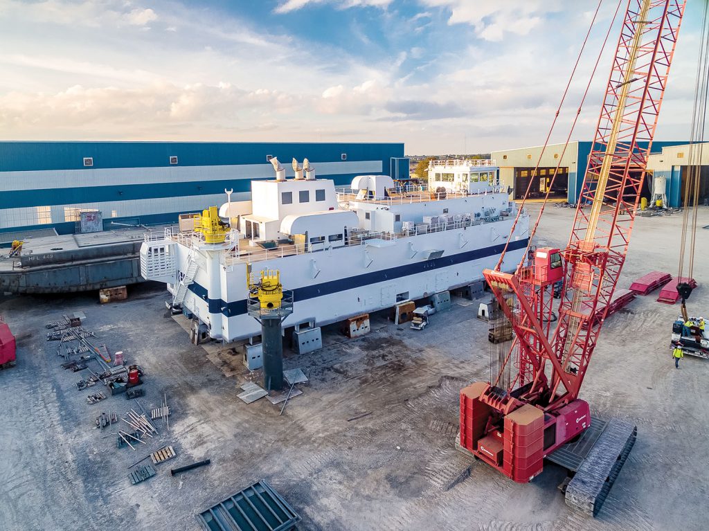 The MacArthur’s completed house ready to be installed by crane on the barge. (Photo courtesy of Callan Marine)