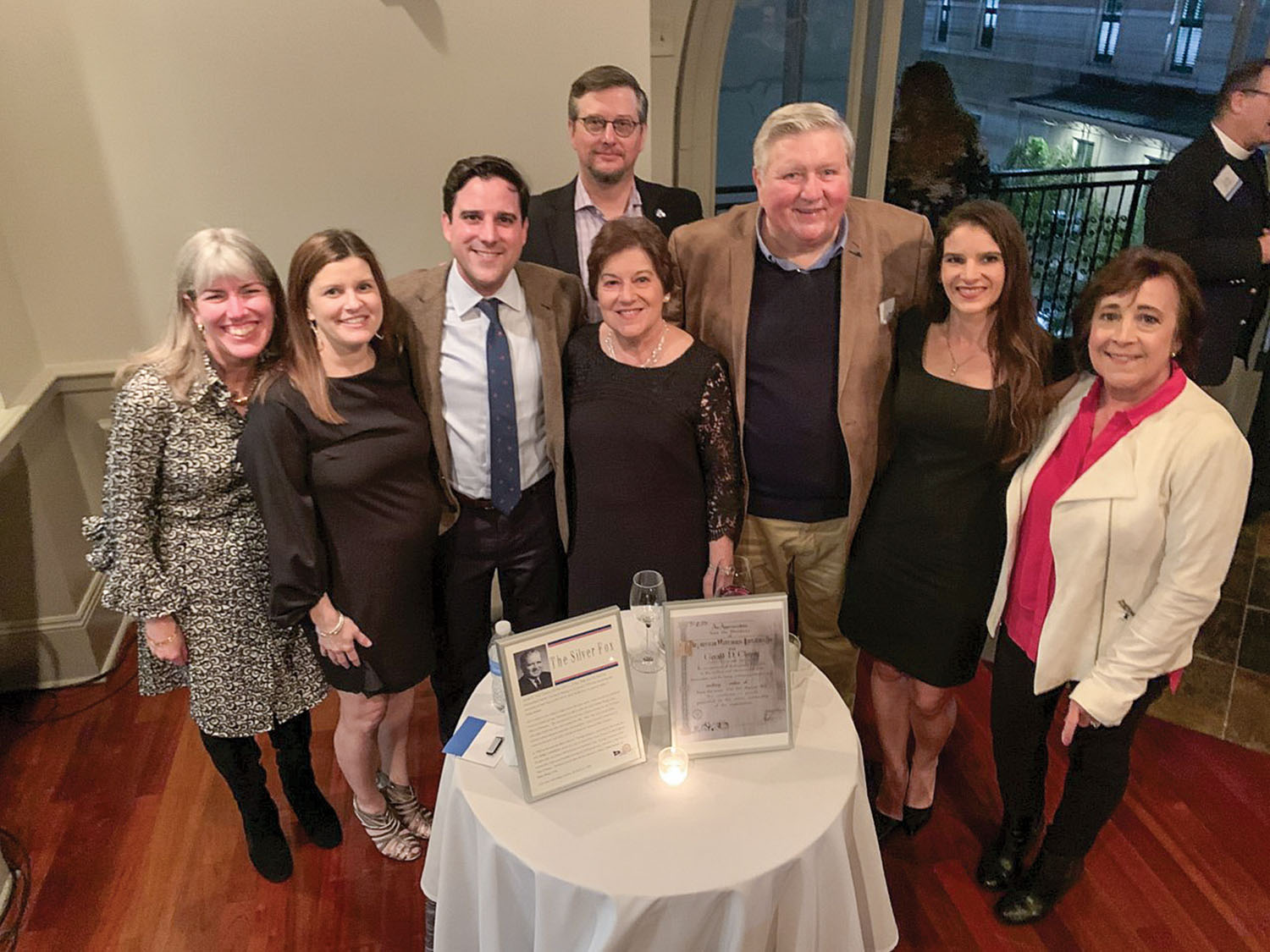Celebrating Harbor Towing & Fleeting’s 50th anniversary during the recent AWO meeting in New Orleans are, from left, Jennifer Carpenter, Renée Clower, Todd G. Clower, Michael Nation, Pamela Clower, Jerry Clower, Wendy Hymel and Debbie Wills. (Photo courtesy of Harbor Towing & Fleeting)