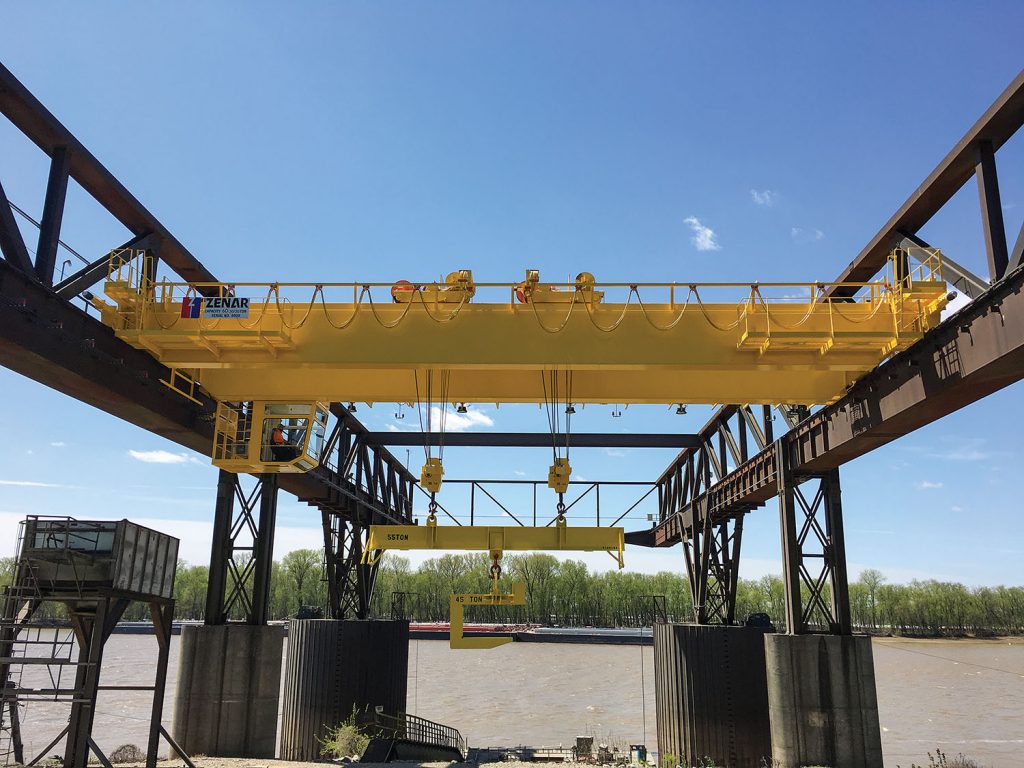 The Port of Indiana-Mount Vernon put a new 60-ton overhead gantry crane into service April 1, the final step in a $2 million capital improvement project. (Photo courtesy of Port of Indiana-Mount Vernon)