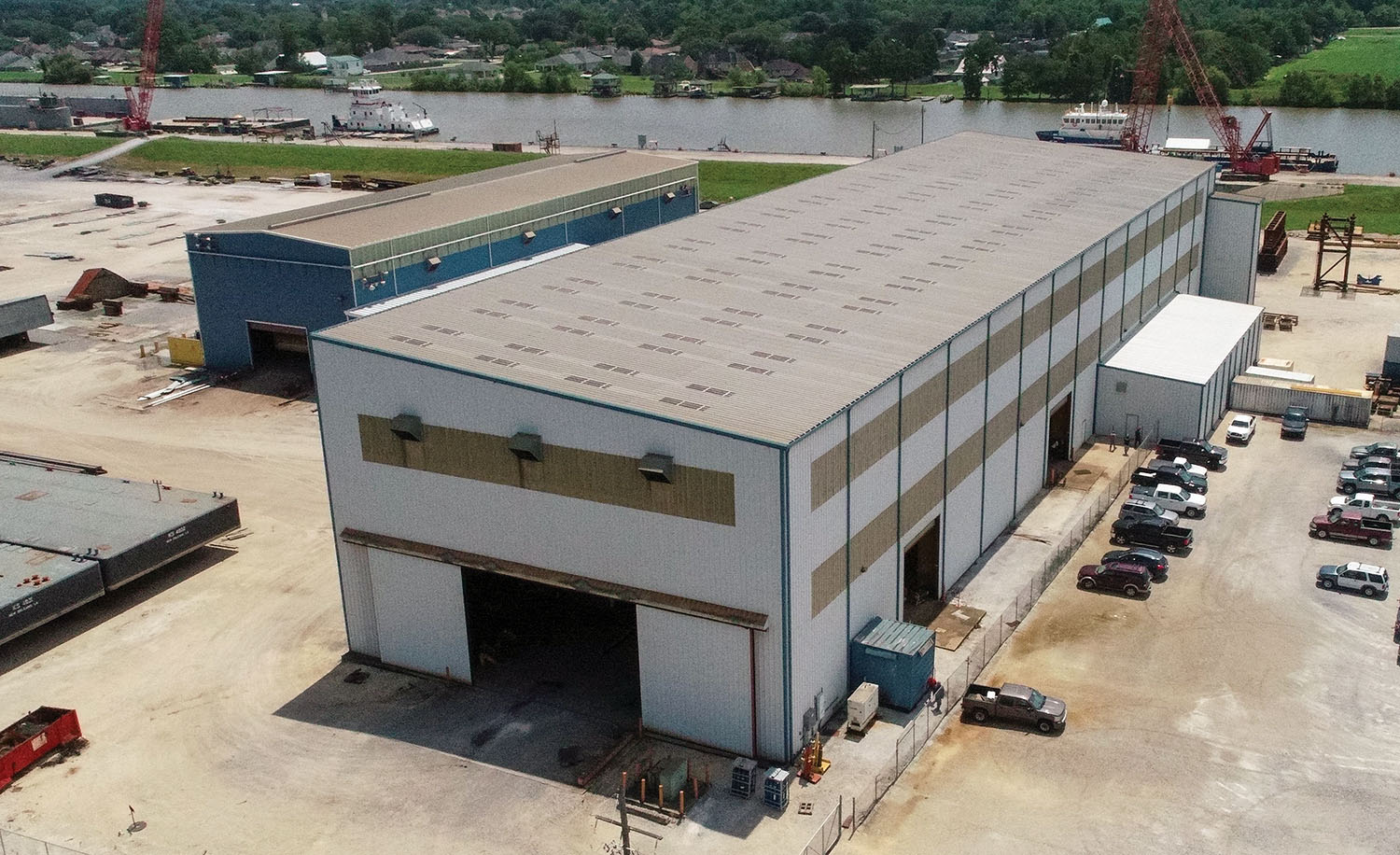 —photo courtesy of C&C Marine & Repair New 35,000-square-foot fabrication building comes equipped with four 40-ton overhead gantry cranes. (Photo courtesy of C&C Marine & Repair)