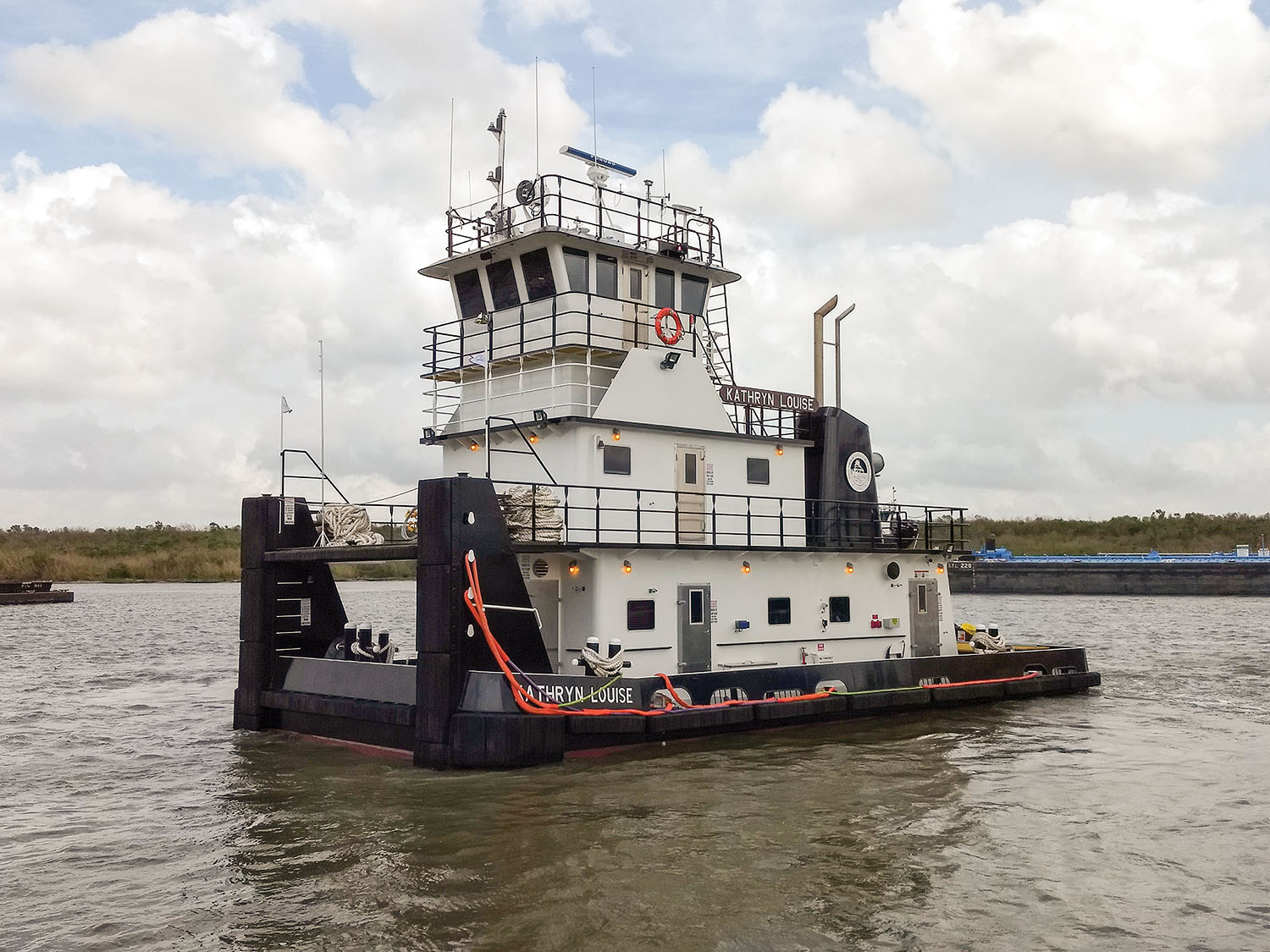 The mv. Kathryn Louise has 1,500 hp. from twin Tier 3 Cummins QSK-19 diesels. (Photo courtesy of Devall Towing & Boat Service of Hackberry LLC)