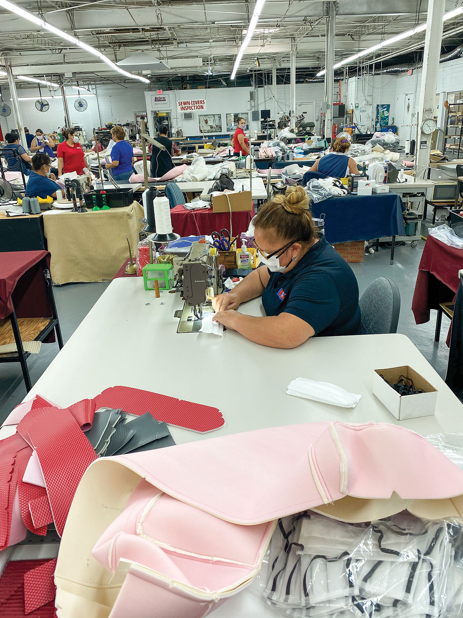 Face mask production at Llebroc’s plant in Fort Worth, Texas.