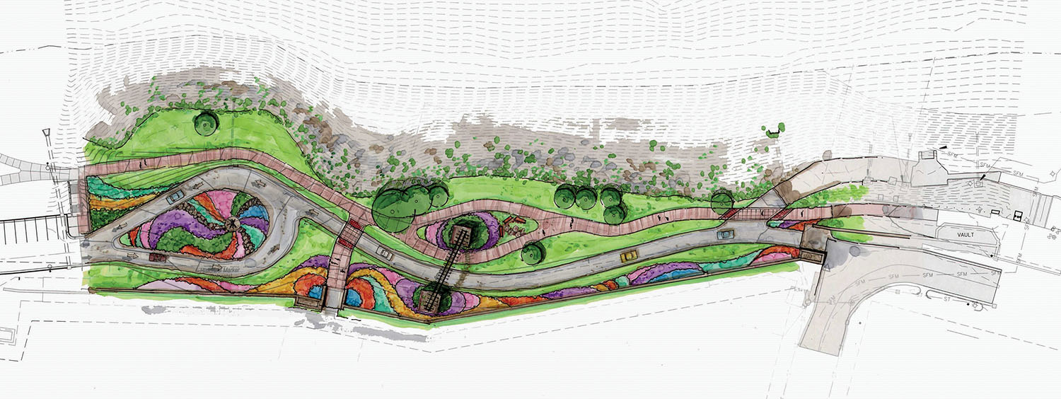 An artist rendering shows the fifth phase of the Clyde F. Boyles Greenway Trail in Paducah, connecting Shultz park near the city’s transient boat dock with the downtown area near Jefferson Street via a hiking and biking trail. The phase also includes renovations to better accommodate vehicle traffic.