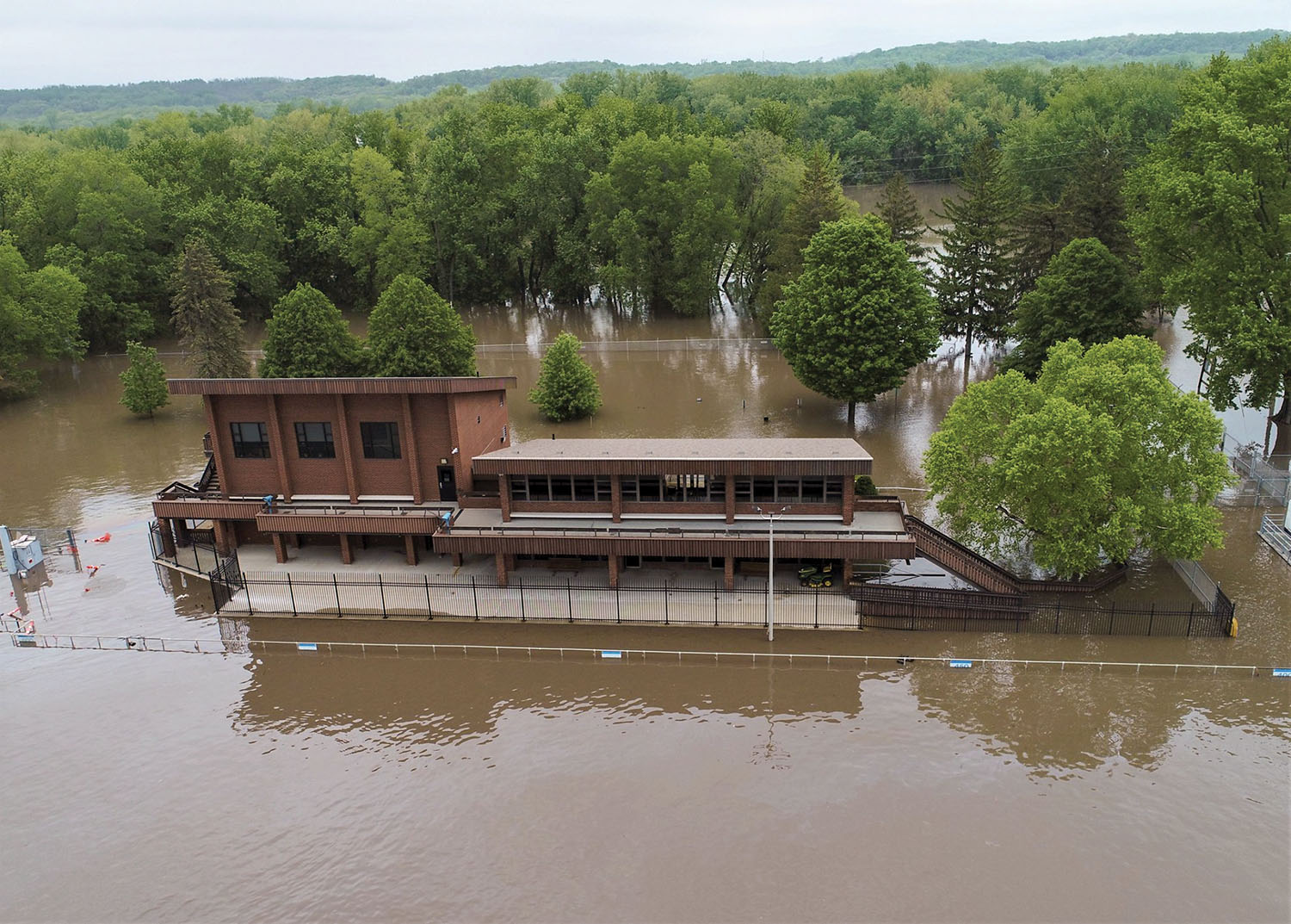 The Illinois Waterway Visitor Center at Starved Rock Lock and Dam at Ottawa, Ill., was an island last week as heavy rains caused flooding on the upper portions of the waterway. (Rock Island Engineer District photo)