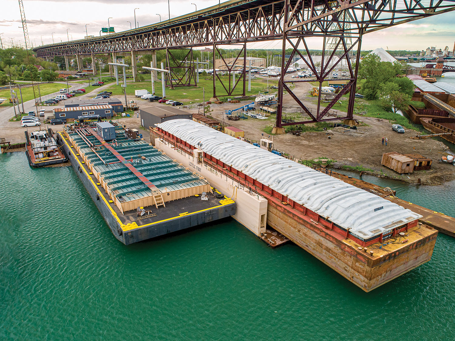 —photos by Jeff Ellis, courtesy of Kindra Marine Aerial photo of the drydock in use.