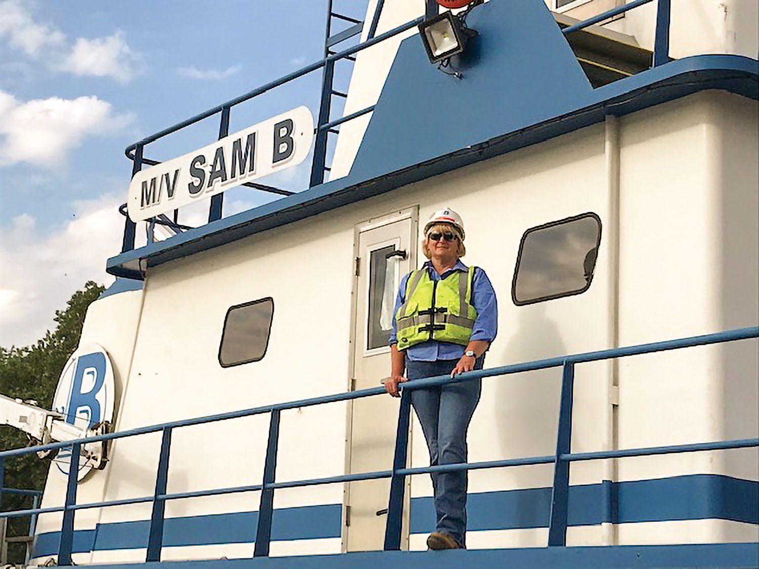 Mindy Brundick aboard the mv. Sam B. (Photo courtesy of Budrovich Marine)