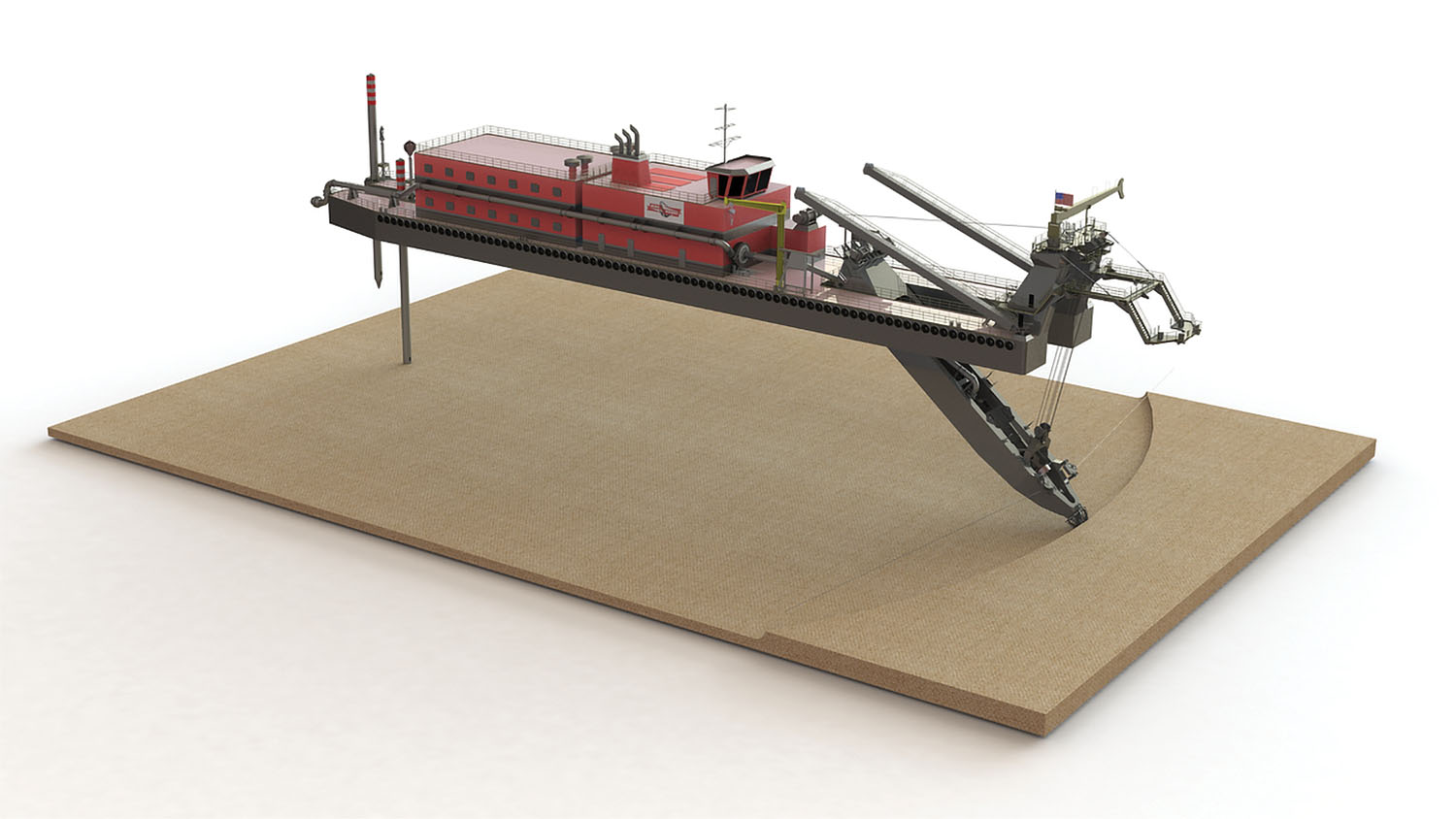 Concept design of the new 27-inch cutter suction dredge to be built for Mike Hooks LLC by Mobile Pulley Works.