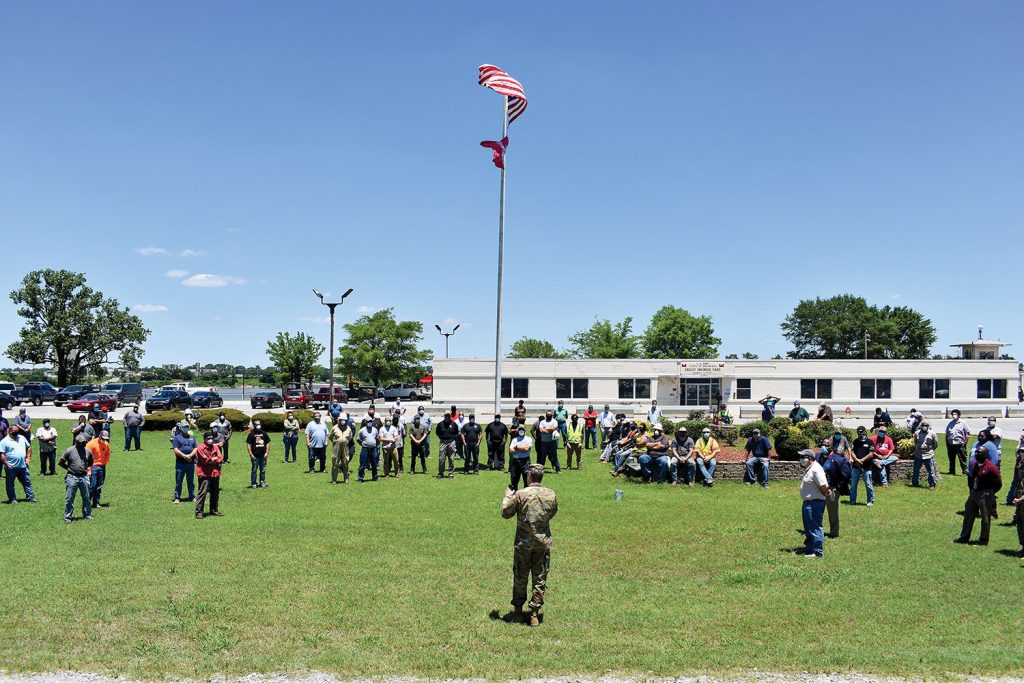 Memphis District Commander Col. Zachary Miller held a ceremony to mark the beginning of the 2020–2021 revetment season. (Photo courtesy of Memphis Engineer District)