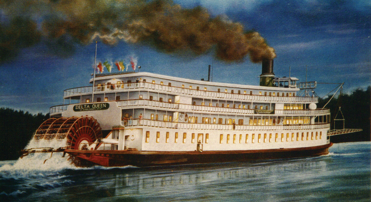 Painting of the Str. Delta Queen, done by Cincinnati steamboat artist Dorothea Frye (1921-2000) in 1963. (Keith Norrington collection)